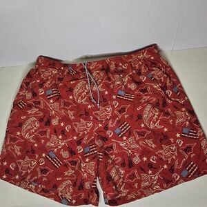 Columbia Red Swim Trunks Shorts Fish Flag Design Patriotic